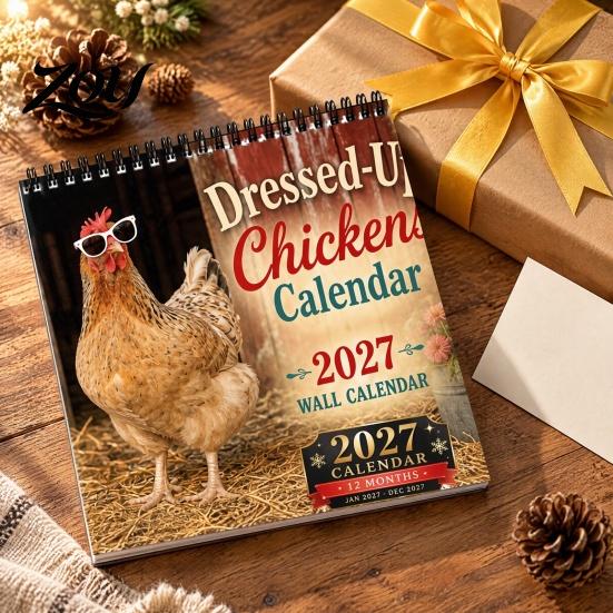 Thick Paper Daily Organizer Chicks 2027 Wall Calendar, Funny Dressed Up Chicken 12-Month Planner, Home Organization Essentials Cute Farm Animal