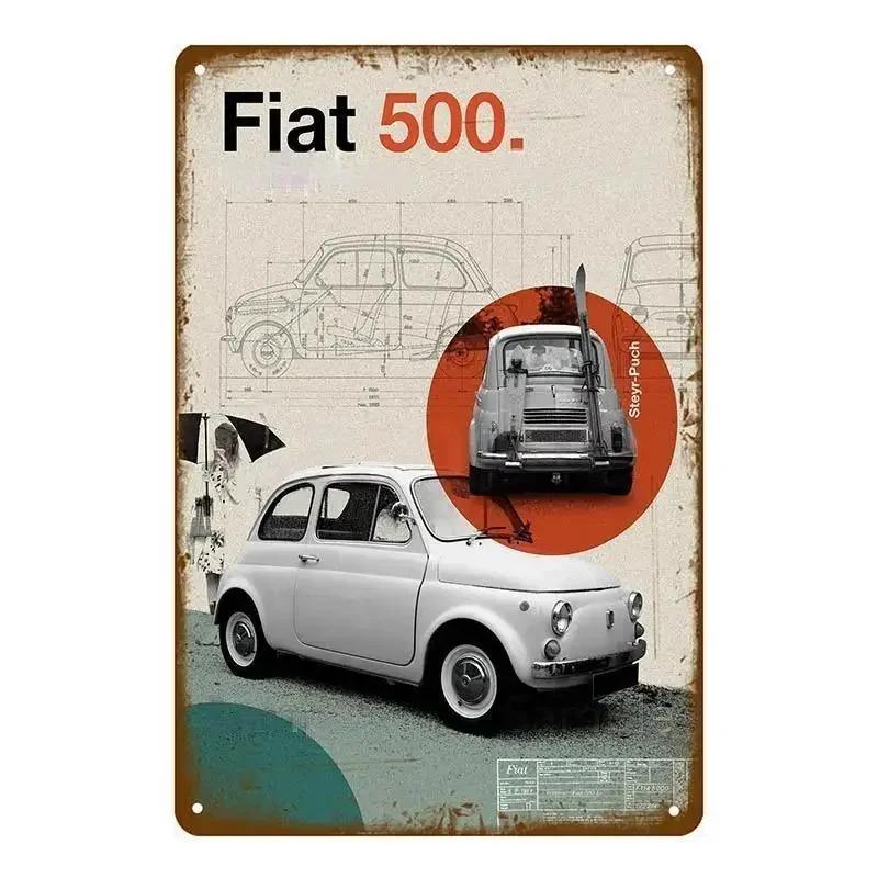 Классический Fiat 500 Винтажные Металлические Жестяные Таблички Металлический Постер Настенный Декор Постер Кафе Бар Паб Домашний Настенный Декор Авто Металлическое Художественное Постер