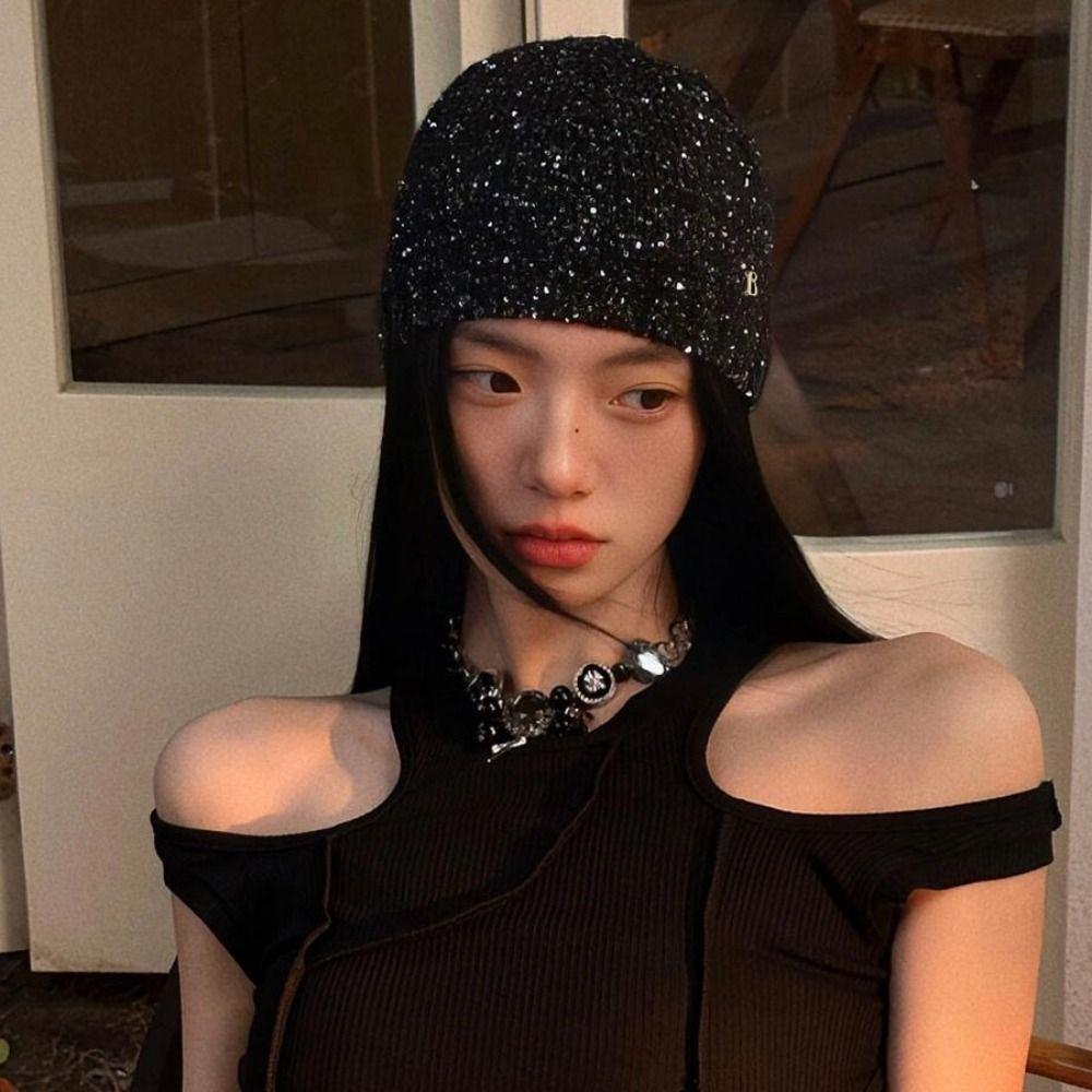 Warm Cap Sequin Knitted Hat Bow Knit Cap Casual Bowknot Beanies Hat  Autumn
