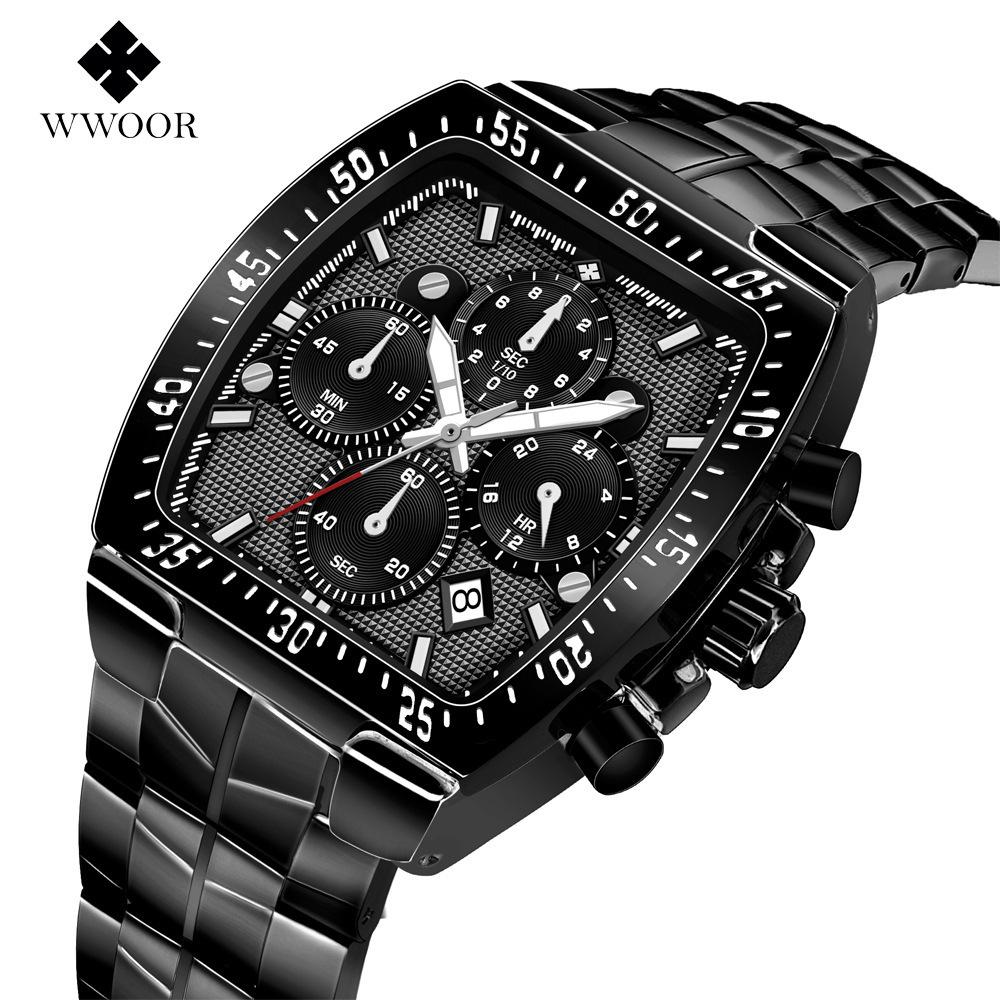 WWOOR Роскошные мужские часы классические многофункциональные спортивные хронограф оригинальные кварцевые часы для мужчин водонепроницаемые из нержавеющей стали
