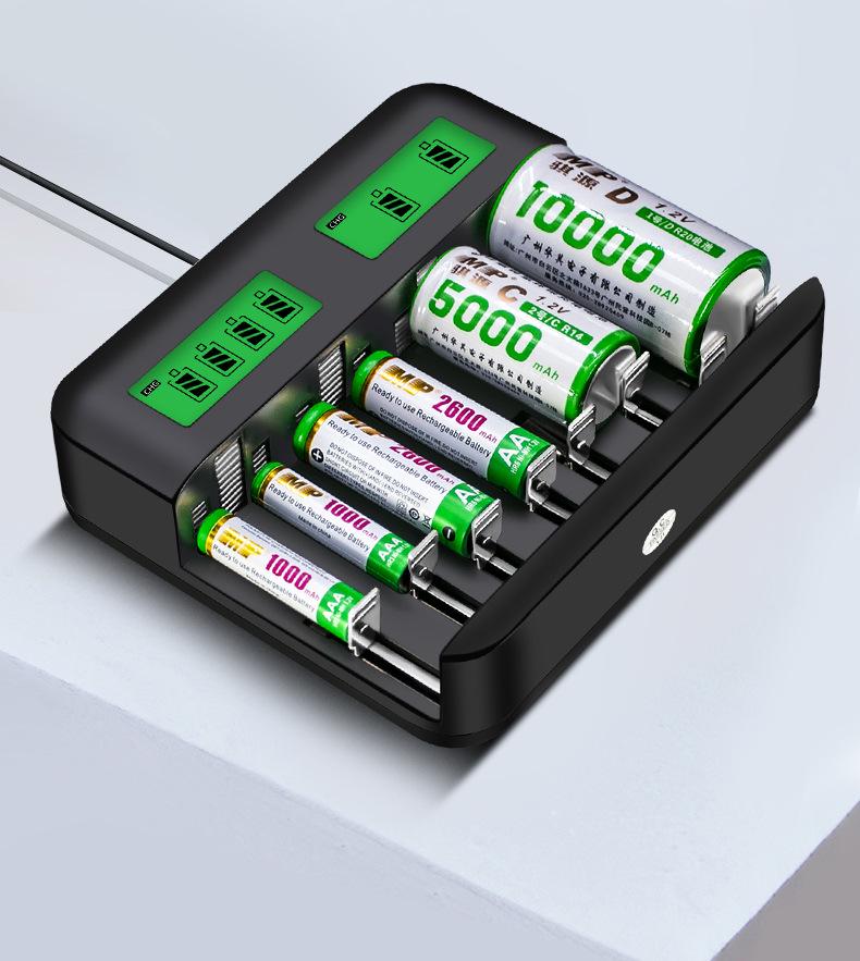 Eight-Slot USB LCD Universal Charger for AA/AAA/C/D Ni-MH Batteries with Type-C Charging