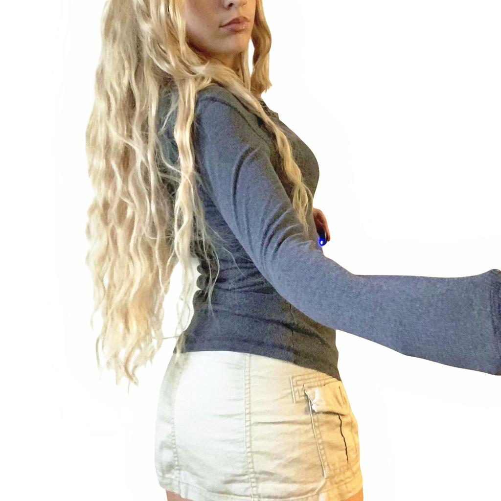 Women´s Spring Autumn Slim Tops Black Long Sleeve Button Down Ribbed Skinny T-shirt