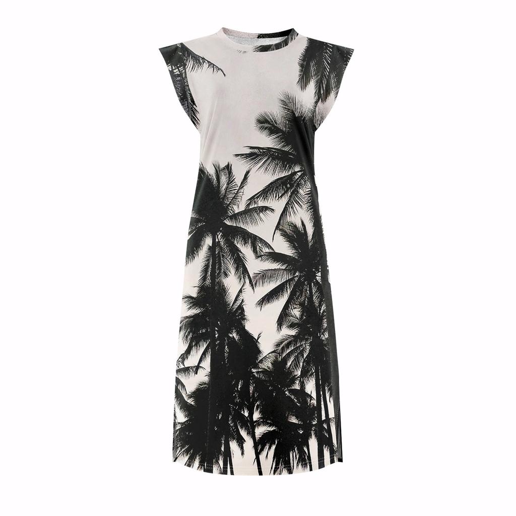 Летние платья для женщин с круглым вырезом, повседневное свободное пляжное платье с разрезом и карманами