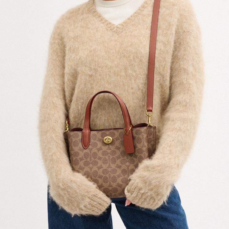 Coach Willow 24 Classic Logo Turnlock Closure Tote Bag Women Tote Bags Brown Caramel C8562-B4XHG
