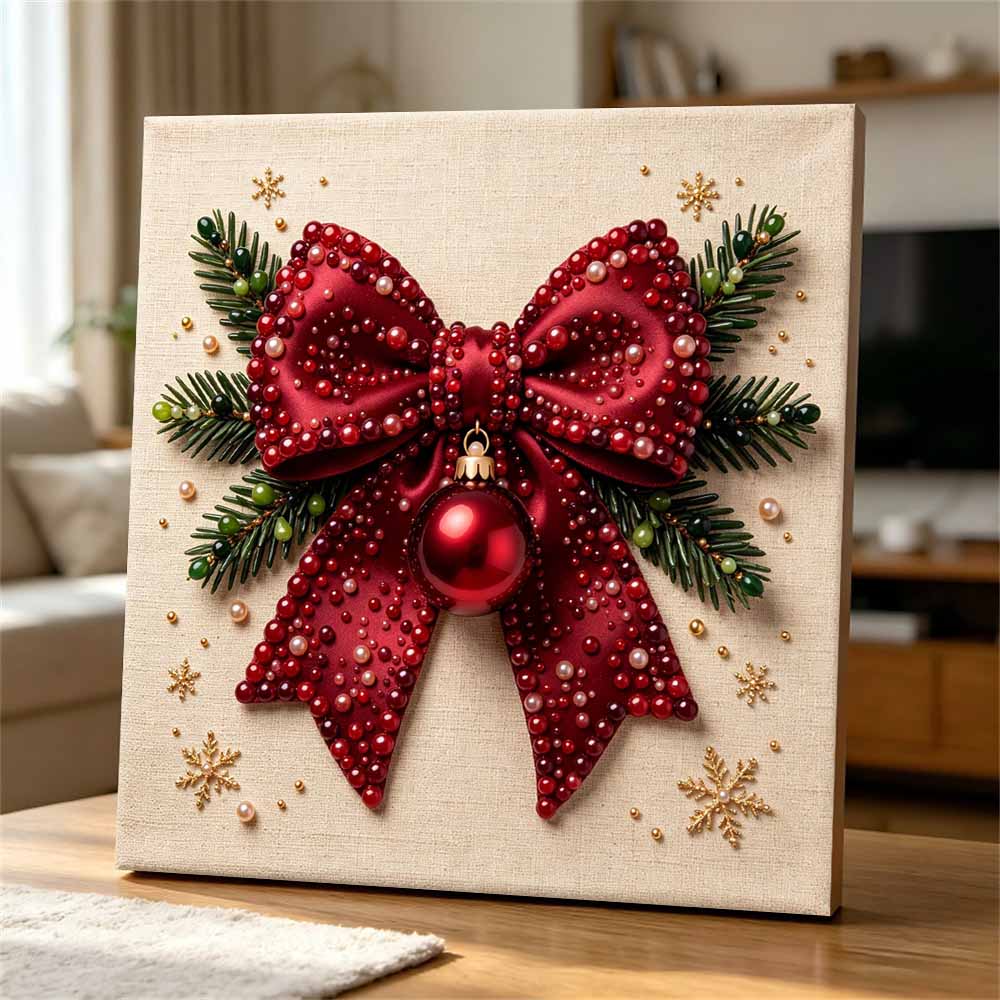 Набор для DIY-картины 5D с жемчугом, в раме с красным рождественским бантом-украшением, сверкающее бисерное полотно, креативный подарок для праздничного декора комнаты