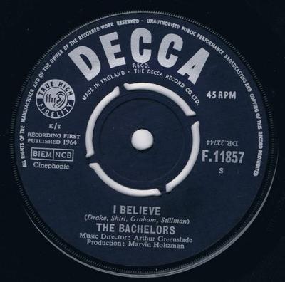 7-дюймовая пластинка BACHELORS - I Believe F11857 Decca 1964 Великобритания Джаз Б/У