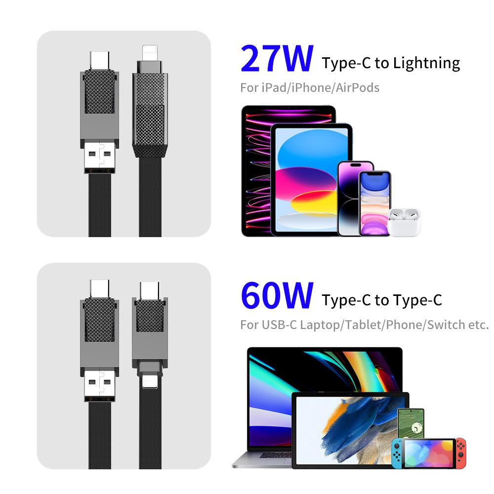 ENKAY HAT PRINCE 4-in-1 1.2m Magnetic 60W Fast Charging Cable USB/Type-C/Lightning Nylon Braided Charging Data Cord
