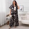 Plus Size Women's New Print Loose Short Sleeved Cardigan Wide  Leg Trouser Suit