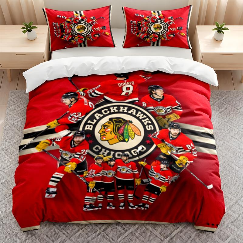 Chicago Blackhawks 3PC Bedding Set Print Duvet Cover with Two Pillowcases Home Bedroom Decoration festival gift