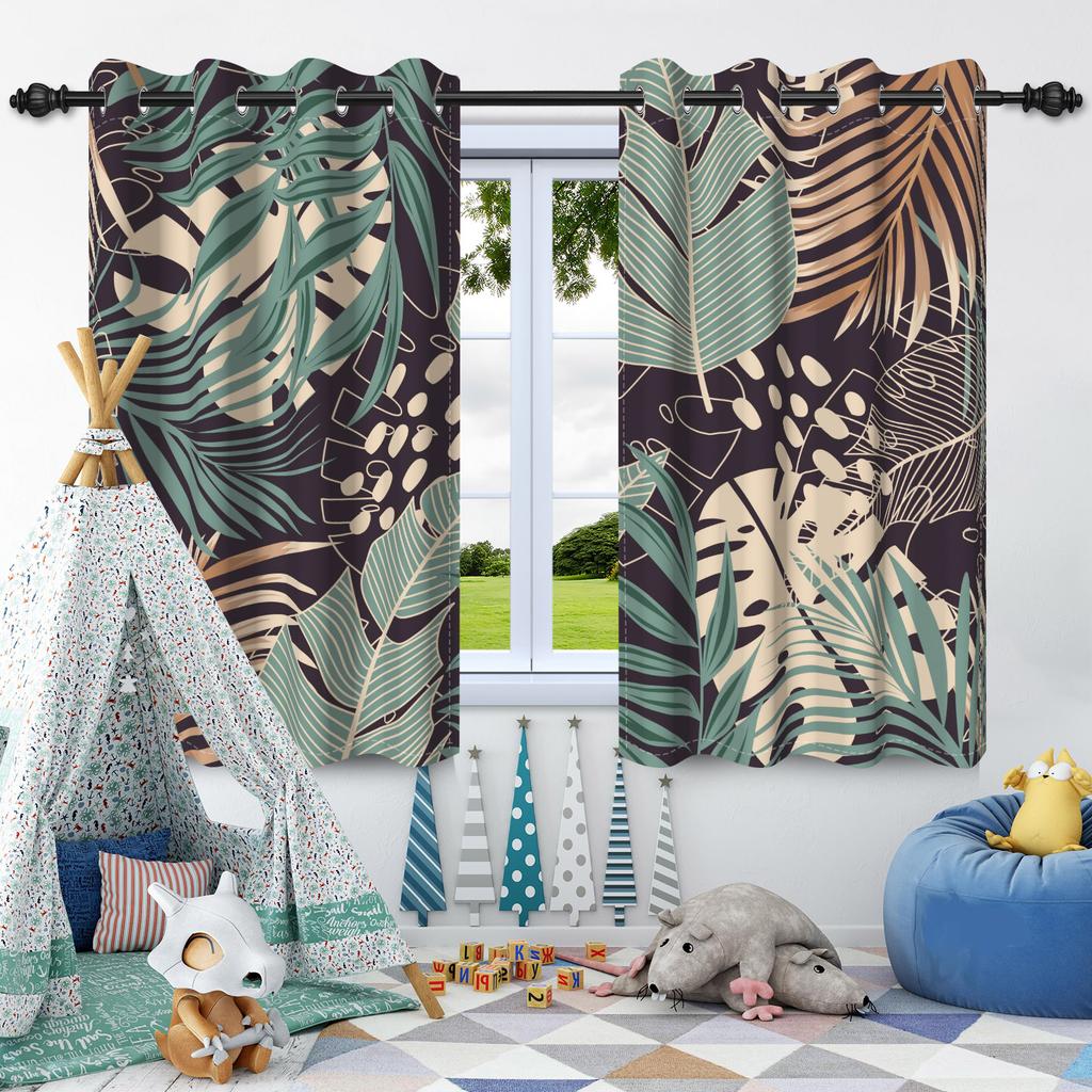 Зеленые Растения Листья Оконная Занавеска Спальня Гостиная Блэкаут Занавеска Современное Украшение Дома Теплоизоляция Шумоподавление