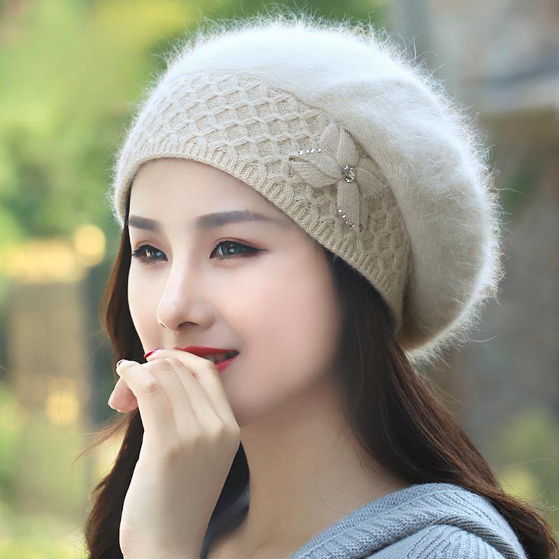 Шапка из меха кролика для женщин зимой толстая теплая защита ушей вязаная шерстяная шапка корейская версия модный берет тренд
