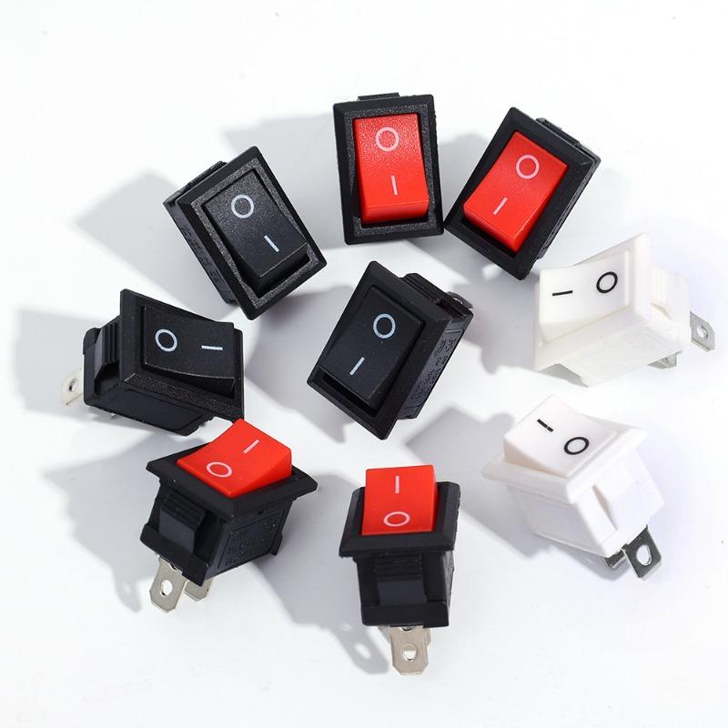 Mini Rocker Switch SPST Black and Red Snap in Switches Button AC 250V 3A / 125V 6A 2 Pin I/O 21*15mm on-off Switch Rocker
