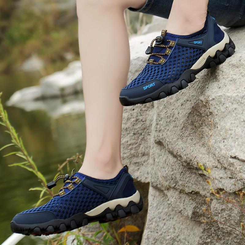 Summer Outdoor Sneakers Men Mesh Canvas Shoes Male Breathable Beach Casual Sneakers Classic Men’s Hiking Shoes Large Size 46