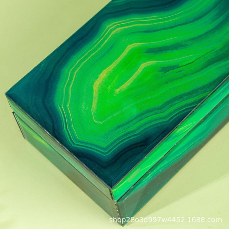 Elegant Flip-Top Glass Jewelry Box With Green Marble Storage Gift Case Necklaces Earrings Rings