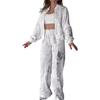 2 шт./компл. женский костюм с воротником-стойкой на молнии с длинными рукавами эластичные манжеты с блестками пальто с эластичной резинкой на талии толстые широкие брюки осенне-зимний спортивный костюм