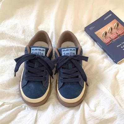 Ретро синие туфли на толстой подошве женские весенние новые универсальные нишевые с чувством дизайна спортивные и повседневные туфли