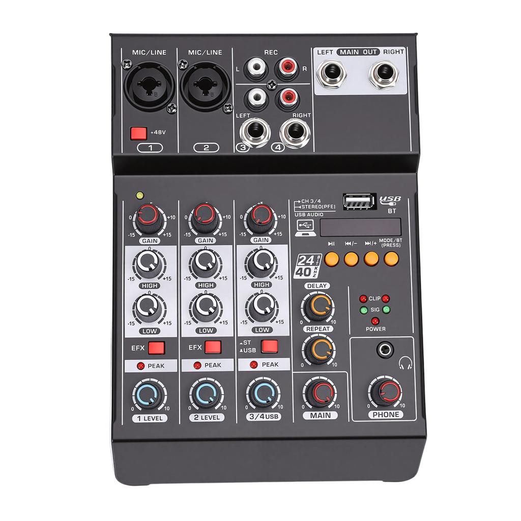 Звуковой микшер USB MP3 Bluetooth Компьютерный вход 4 канала 48 В Фантомное питание Стерео DJ-микшер для компьютерной записи Караоке