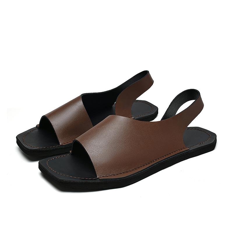 Fashion Casual Sandals Leather Male Flip Flops Stylish Open-toe Men's Sandals Summer Leisure Beach Flats Holiday Outdoor Male Slippers
