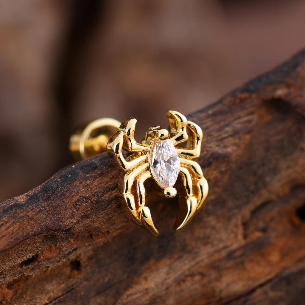 10 шт./набор 20G Золотая серьга-пирсинг хряща уха с CZ, серьга-пирсинг трагуса, дизайн медведя и паука, кольца-гвоздики для хеликса, пирсинг конч уха, ювелирные изделия из стали 316L