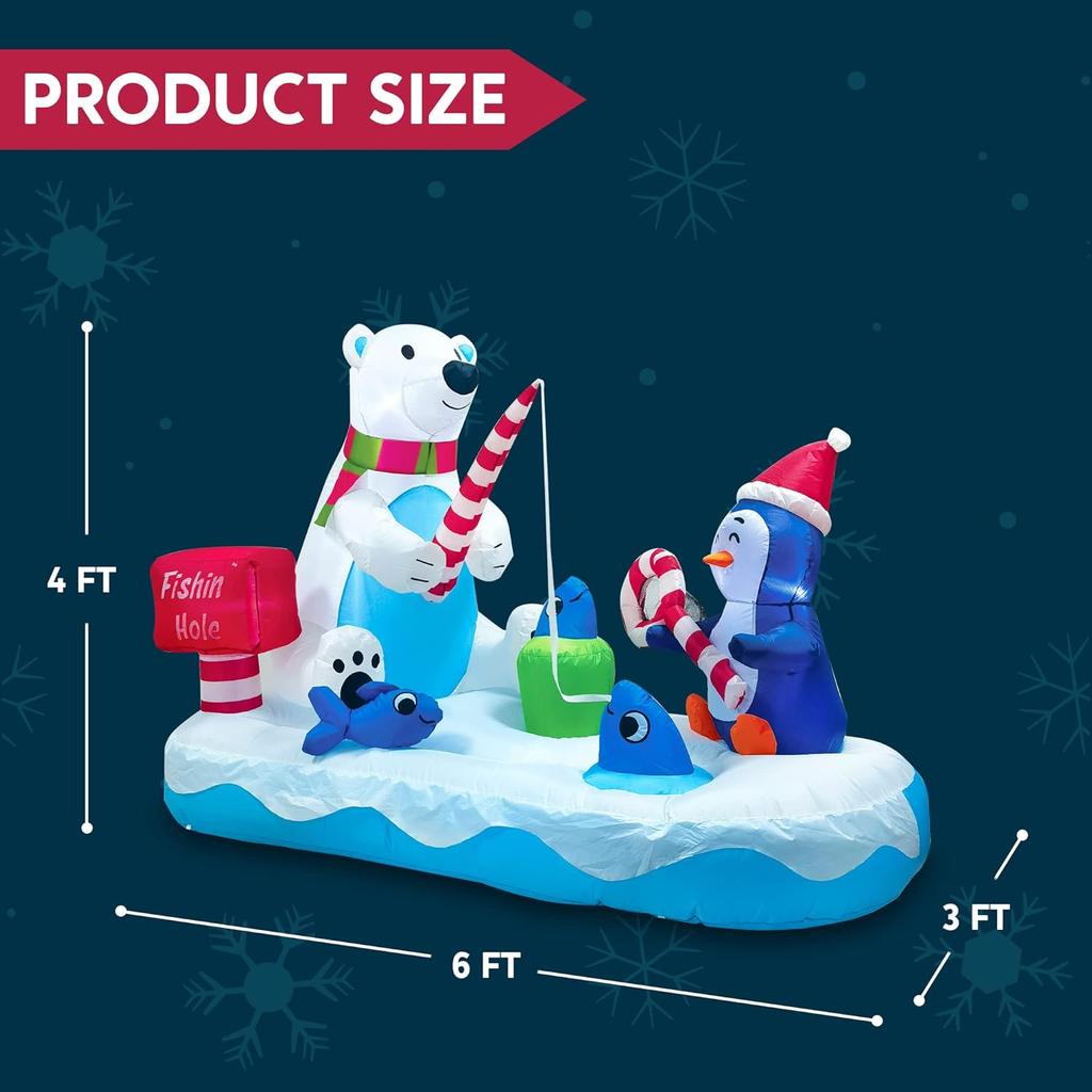 JOYFY 6 футов длиной Рождественское надувное украшение пингвин и белый медведь, Надувное украшение для двора для рождественских вечеринок