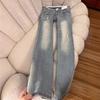 Женские джинсы bootcut с низкой посадкой Винтажные светло-голубые джинсовые брюки Кружевные пэчворк Свободные расклешенные брюки Шикарные осенние офисные уличные брюки
