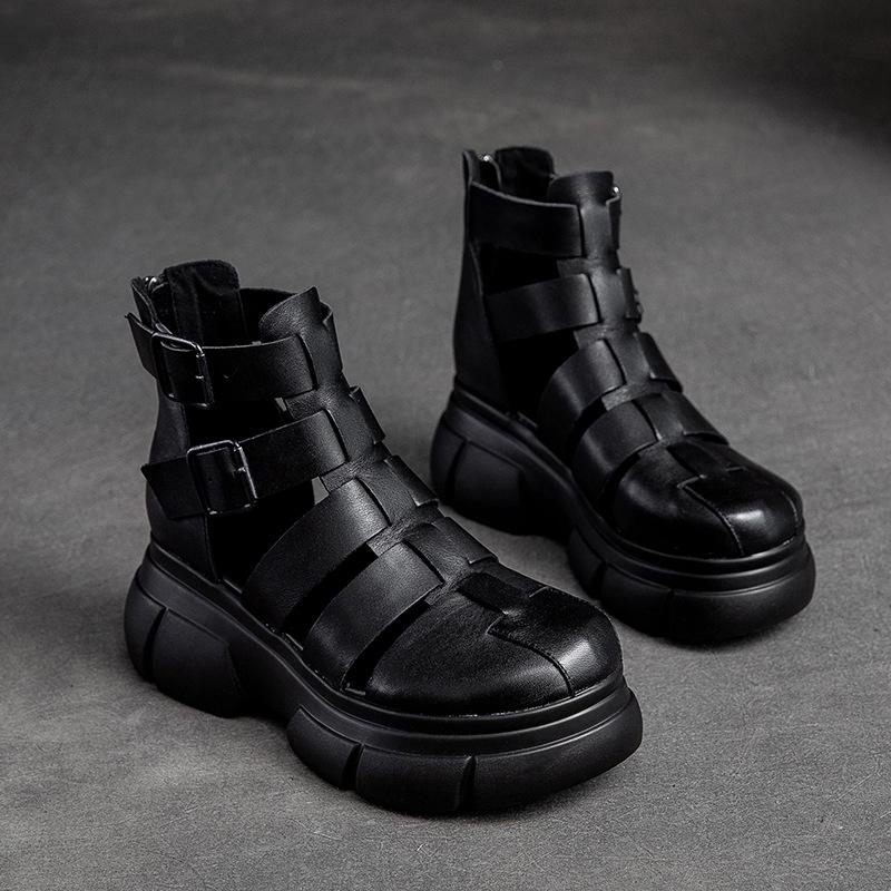 Johnature Римские сандалии из натуральной кожи на толстой подошве, универсальные женские туфли на платформе из воловьей кожи с круглым носком