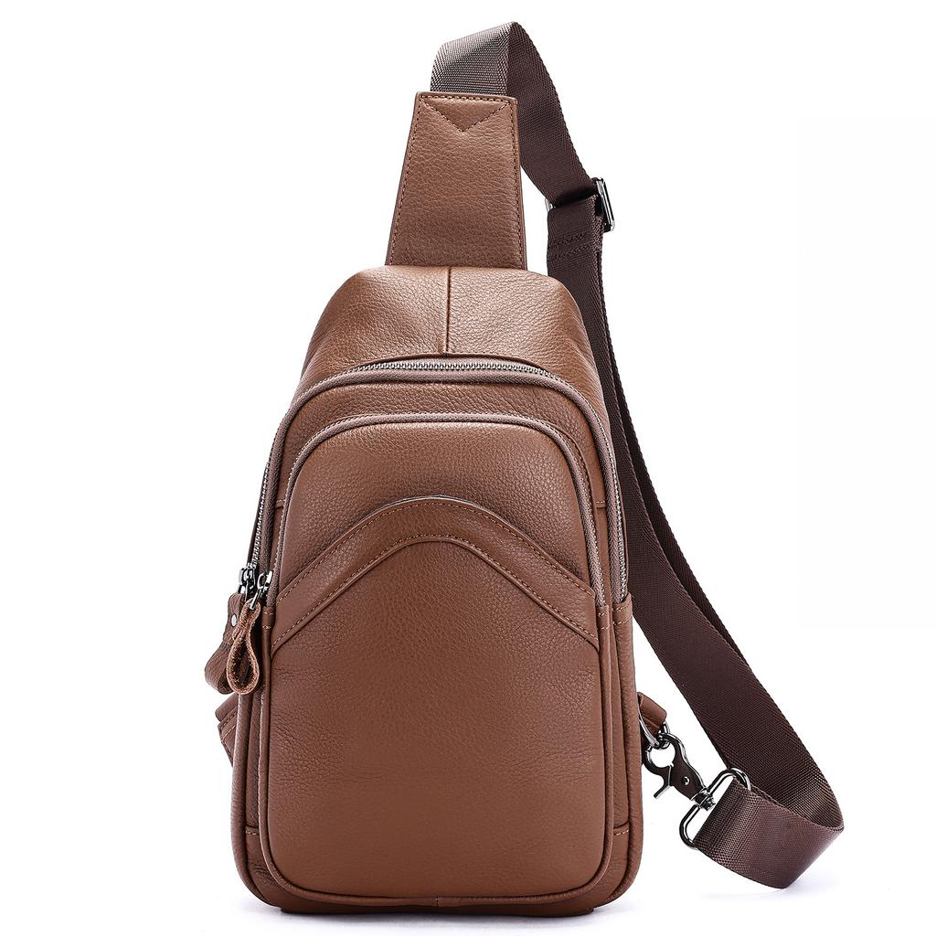 Men's Chest Bag Genuine Leather Crossbody Bag Large Capacity Head Layer Cowhide Fashion Sports Shoulder Satchels