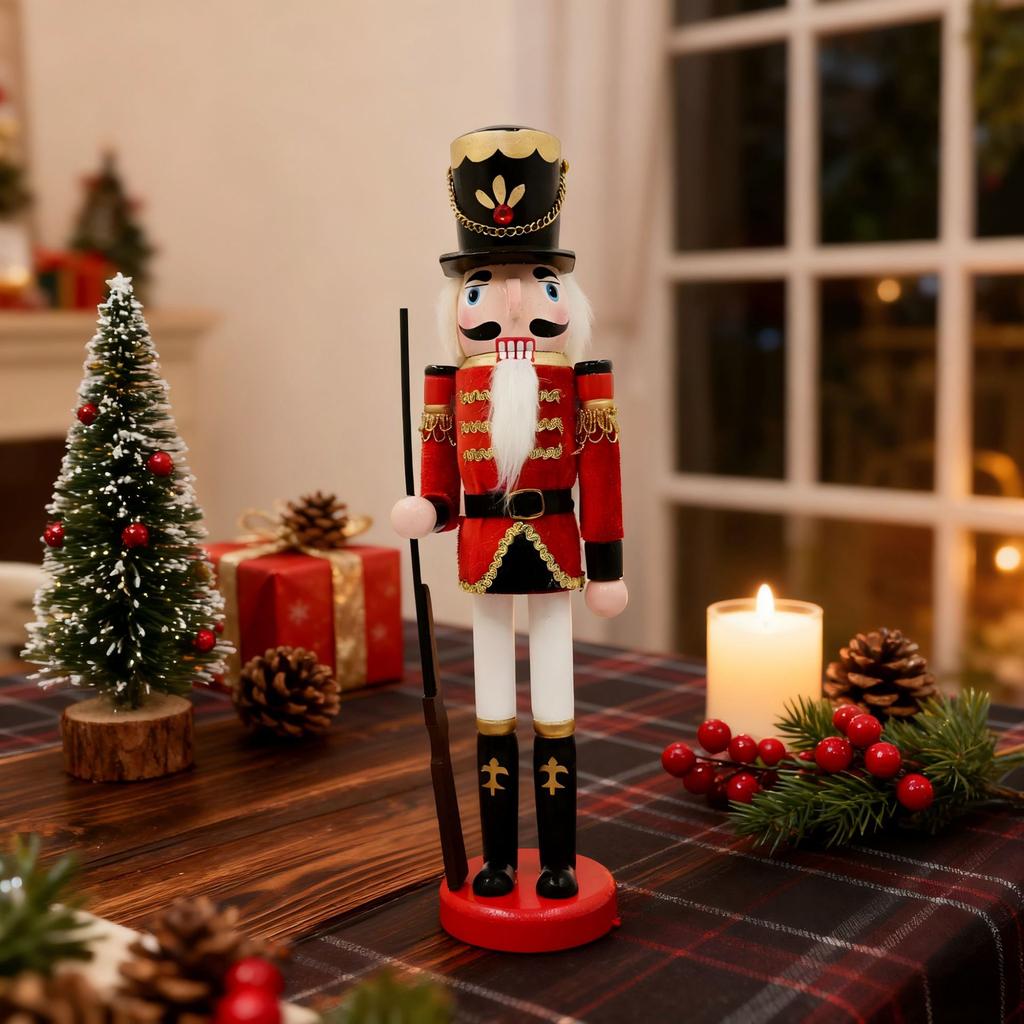 Cross-border Hot Sale 40CM Wooden Nutcracker Soldier Christmas King Puppet European Style Home & Office Use Decoration Ornaments