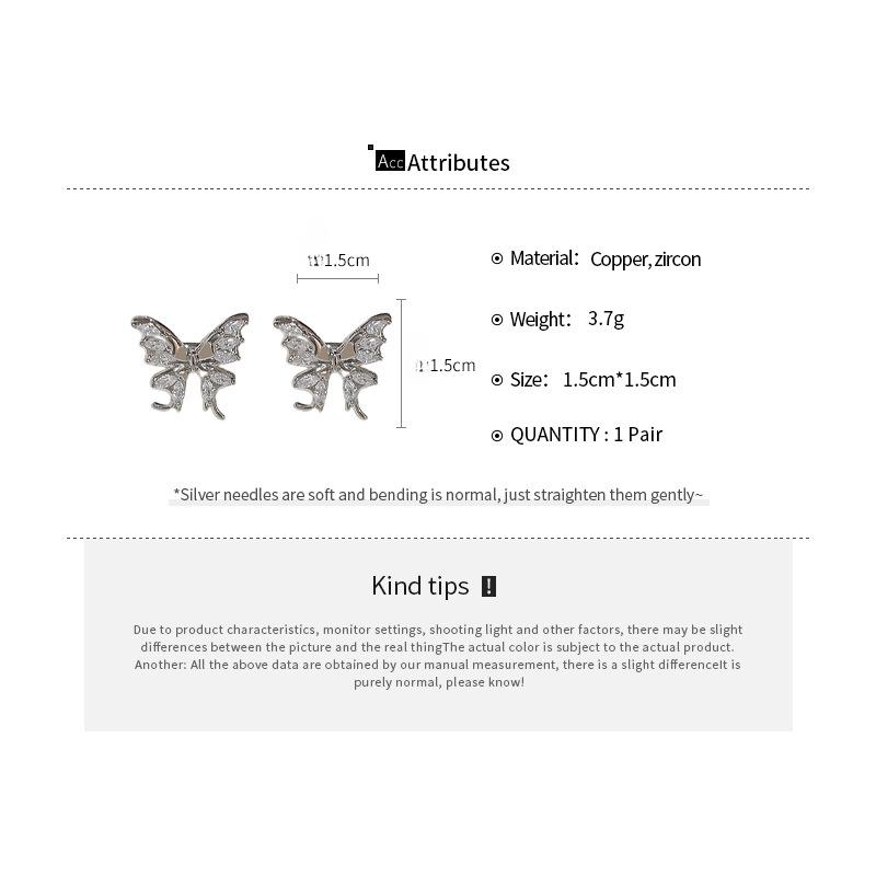 GemChic женские серьги-гвоздики с цирконием и бабочкой, зажим для ушей без пирсинга, простые модные серьги, ювелирные изделия на день рождения, Рождество, подарок