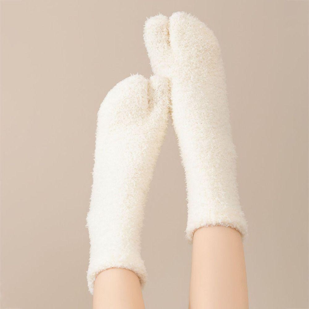 Thickened Warm Separate Toe Plush Socks Mid Tube Floor Socks Winter Two Toe Fleece Socks  Autumn
