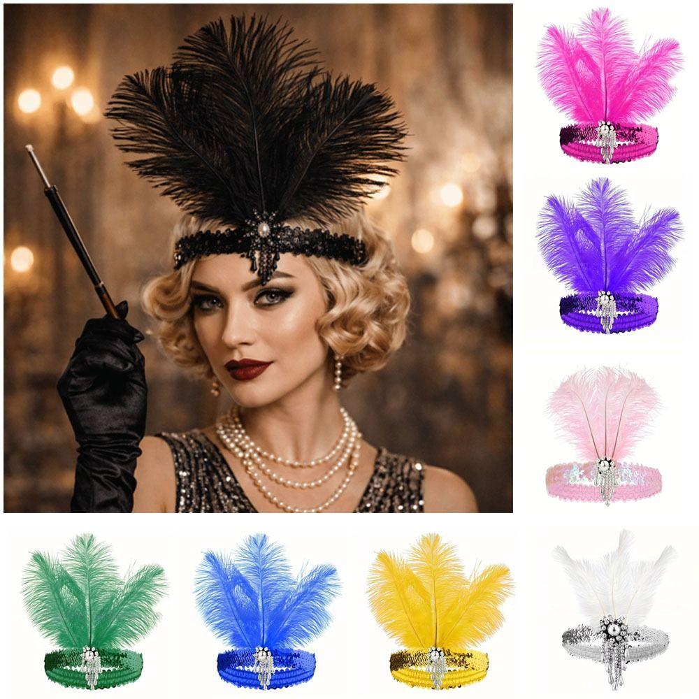 Retro Colorful Feather Headpiece Sequin Stage Performance Feather Headdress Decorative Hair Band Carnival Events