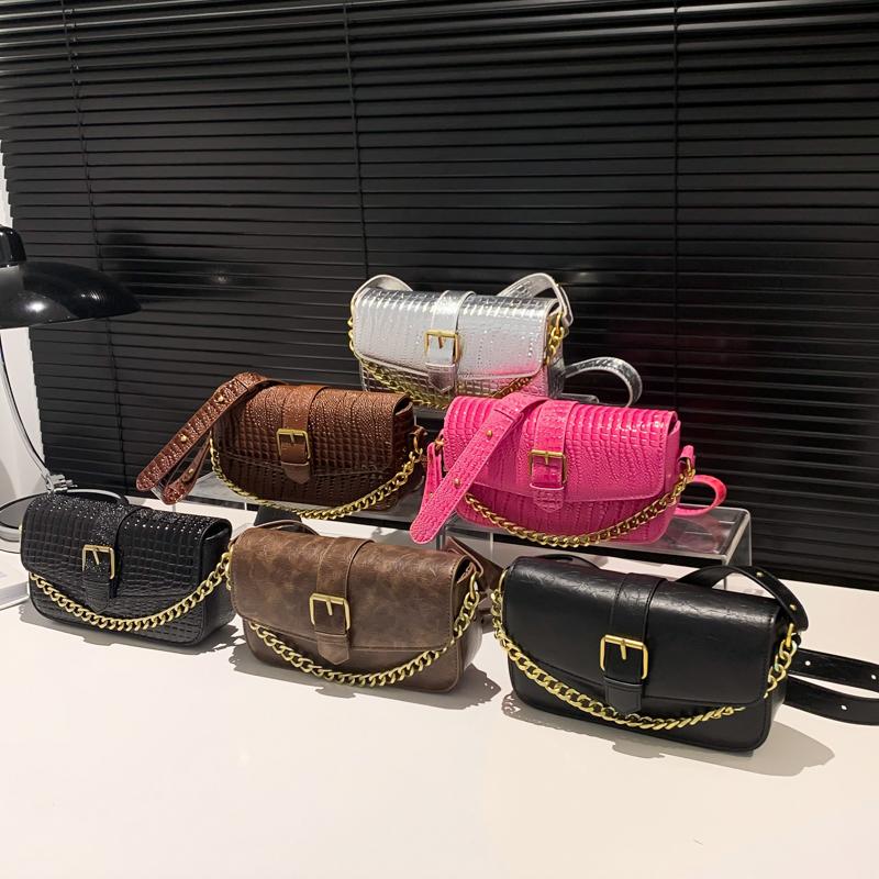 PU Square Shoulder and Crossbody Bags for Women Crocodile Sense of Luxury Armpit Bags Solid Chains Classic Fashion
