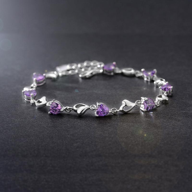 Silver Heart -Shaped Blue Crystal Bracelet Women European Style Fashion Simple Temperament Bracelet