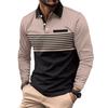 Men Spring Fall Shirt Buttoned Turn-down Collar Contrast Color Striped Prinitng Long Sleeves Pullover Mid Length Casual Business Top