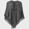 Autumn/Winter Tassel Cape Shawl with Horn Button – Warm, Thick, Irregular Double-Layer Design