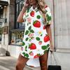 Women Plus Size Collared Neck Short Sleeve Ginkgo Leaf Printed Button Front Curved Hem Shirt Dress White Green