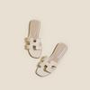 [Spot Second Hair] Sandals Women's Summer Shoes Fashionable Beach Flat Bottom One-word Ins Tide White Slippers Women Wear.