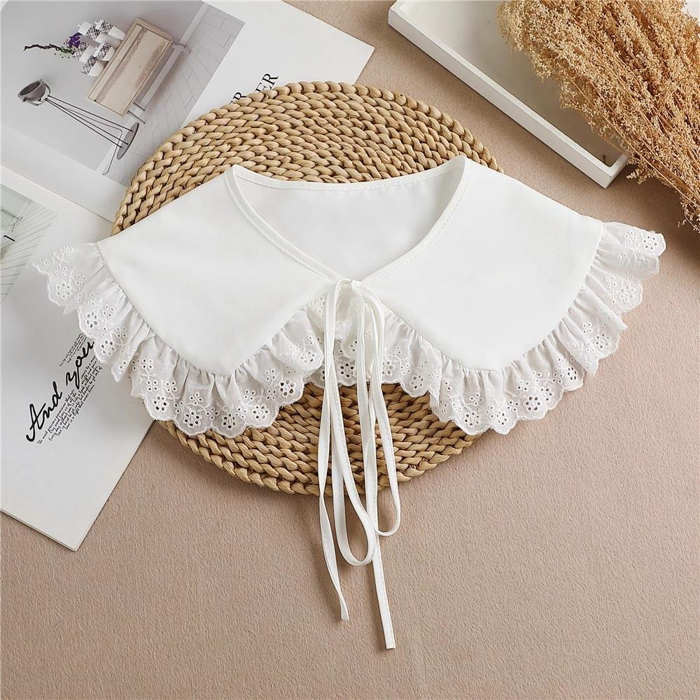 Linbaiway Lace Chiffon Doll Fake Collar Ladies Shawl Wrap Removable Detachable Embroidered False Collar Clothes Accessory