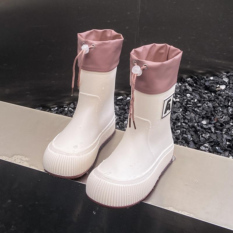 Зимние модные женские резиновые сапоги средней длины с толстыми подошвами, нескользящие женские резиновые сапоги, нескользящая обувь для отдыха на природе