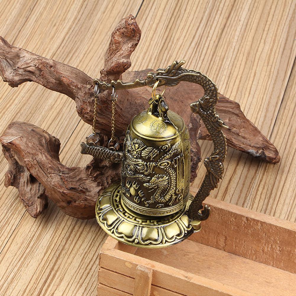 Vintage Small Carved Bronze Dragon Lock Bell Arts & Crafts Collectibles Ornaments Desk Decor