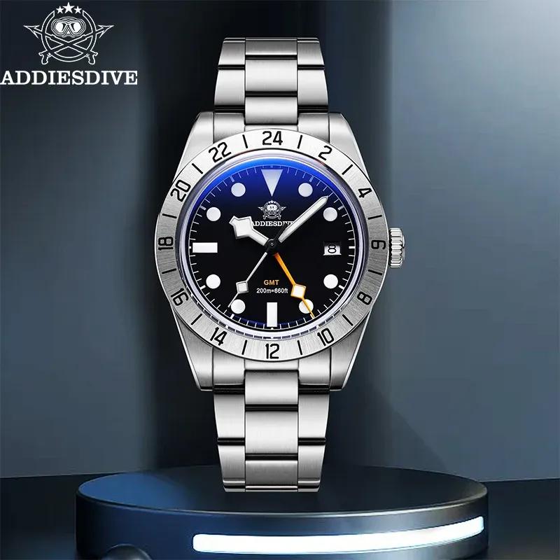 ADDIESDIVE Горячая Распродажа GMT Кварцевые Часы Нержавеющая Сталь Пузырчатое Стекло BGW9 Супер Люминесцентные Мужские Часы AD2035 НОВЫЕ Водонепроницаемые
