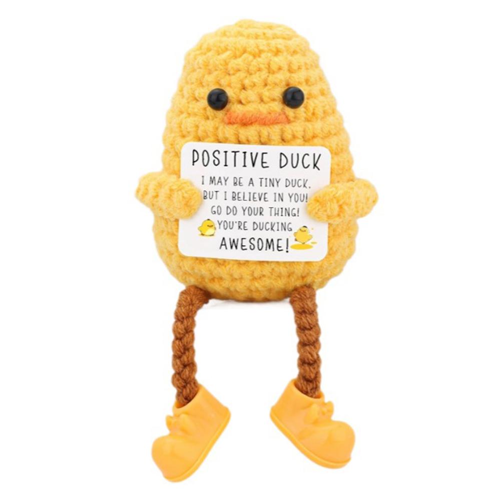 Crochet Positive Energy Duck with Card Mini Pocket Hug Handmade Plush Knitted Potatoes Hand-woven Doll Desktop Decor Birthday Gi