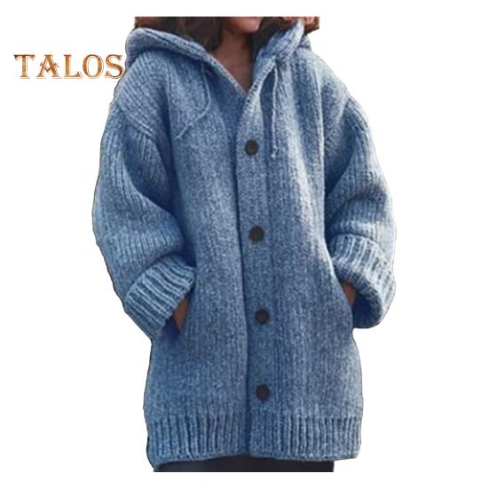 Женский свитер, пальто с капюшоном, завязками, длинными рукавами, однобортное вязаное пальто, однотонное, средней длины, вязаная верхняя одежда