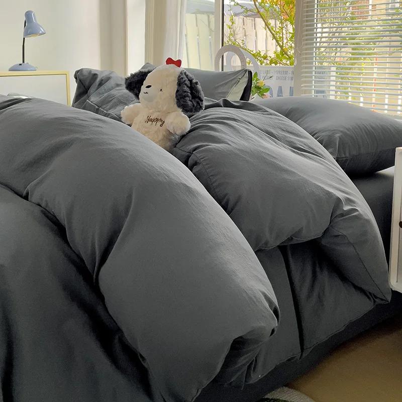 Solid Cotton Bedding Set For Boys with Sheet Duvet Cover Pillowcase Single Couple Bedsheet King Queen Double Twin Size Bed Linen