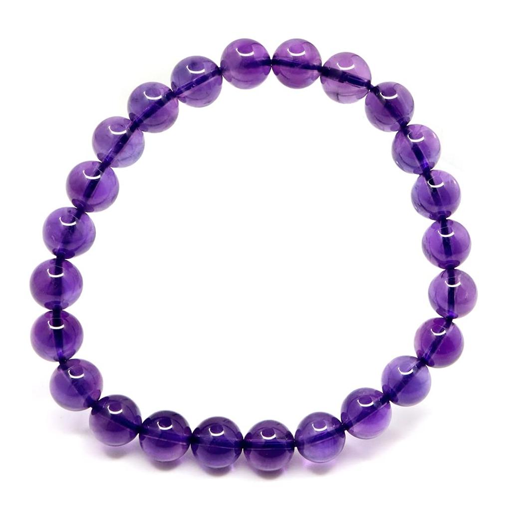 [GOLD STONE] Natural Stone Bracelet with Power Stone Amethyst, February Birthstone, 7mm, Deep Purple Amethyst from Uruguay