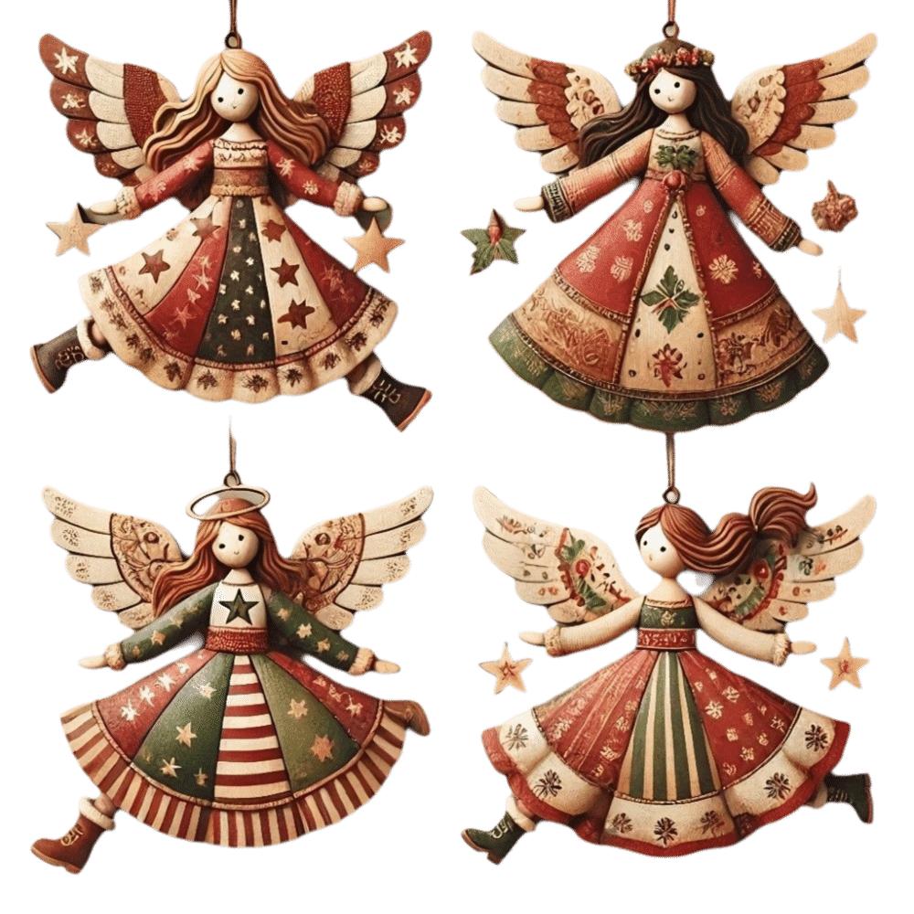 4 pcs Wooden Christmas Tree Decor 2D Flat Ornaments Girl-Shaped Pendant Colorful Design Angel Doll Pendant Decor Home Decor