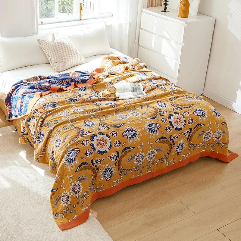 European Leisure Blanket for Beds Luxury Home Textile 100% Cotton Gauze Air-conditioning Blanket Bed Cover Soft Sheet Cool Quilt