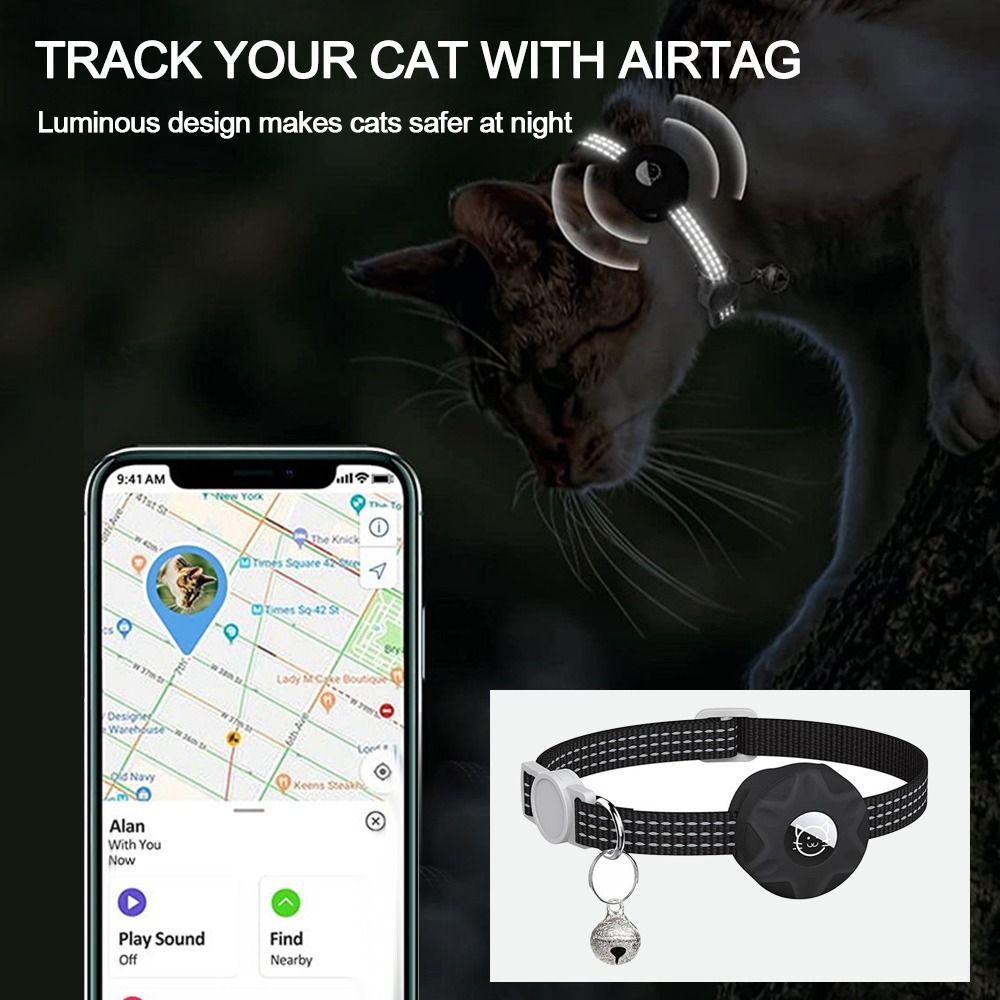 Cat Adjustable Reflective For Apple Airtags Holder Tracker Box Pet Collar Anti-lost Collar