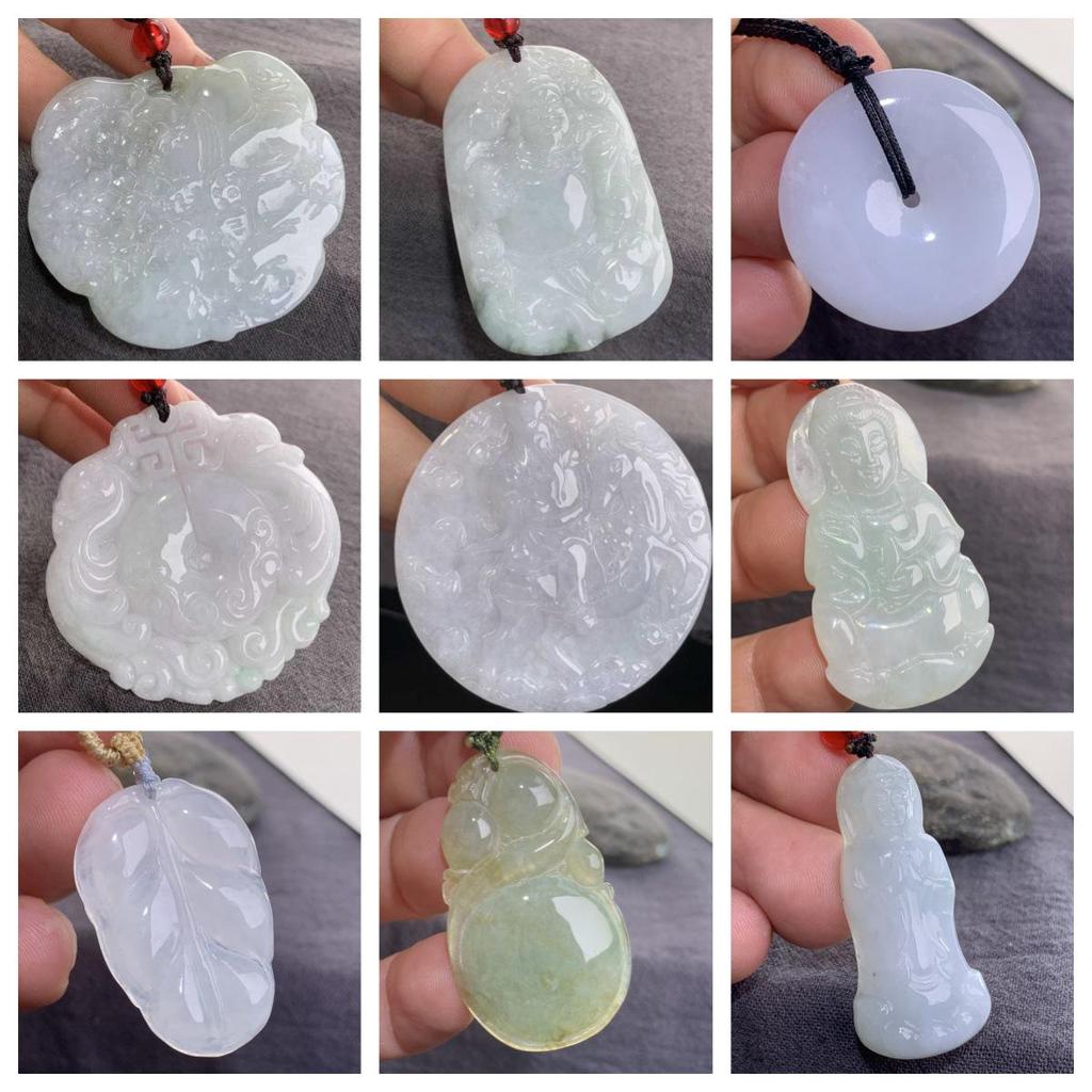 Подвеска из натурального бирманского жадеита класса А с фигурками лисы, тигра, цилиня и бодхисаттвы