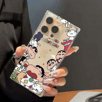 Прозрачный чехол с квадратной задней защитой для трубки для iPhone 15 Plus 14 Pro Max 16 ProMax 12 13 11, защита от кислорода, милый чехол с рисунком Крэйона Шин-чана